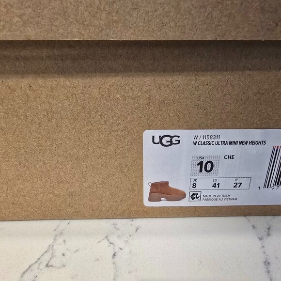 UGG Classic Ultra Mini New Heights Chestnut Suede Boot 1158311 Women's Size 10 - Picture 10 of 10